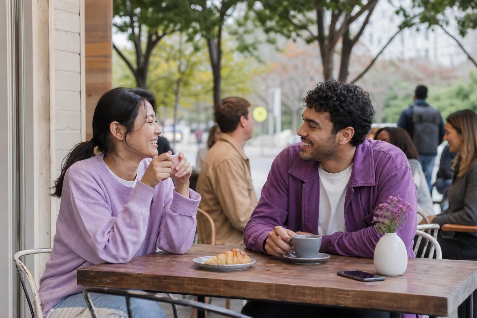 Two people meeting over coffee in Derry city centre
