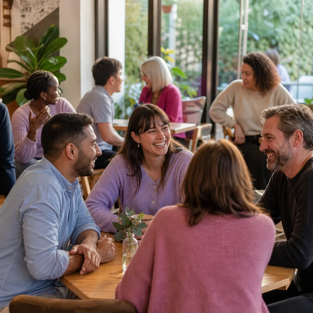People meeting over drinks at a small organised singles event